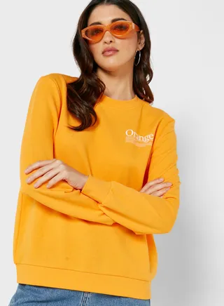 Crew Neck Cuff Detail Sweatshirt 