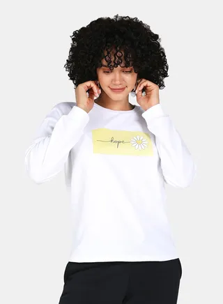 Casual Graphic Printed Crew Neck Regular Fit Sweatshirt White 