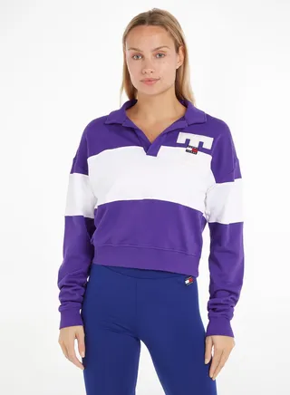 Polo Neck Color Block Sweatshirt 