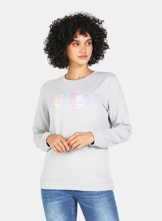 Crew Neck Casual Printed Sweatshirt Grey 