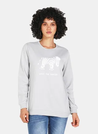 Crew Neck Casual Printed Sweatshirt Grey 