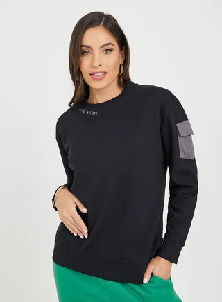 Regular Fit Slogan Sweatshirt with Pocket Detail 
