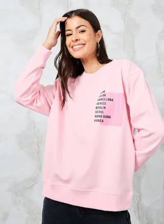 Regular Fit Slogan Print Regular Length Sweatshirt