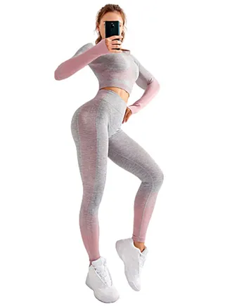 Striped Pattern Sports Suit Set Grey/Pink 