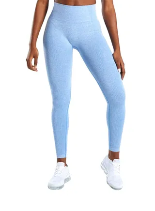 Seamless Jacquard High Waist Fitness Sports Tight Leggings Blue 