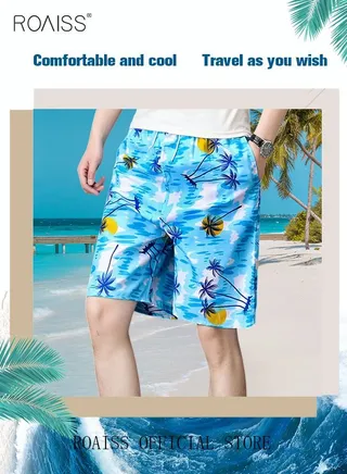 Men's Beachwear Quick Dry Beach Pants Swimming Trunks Leaves Pattern Thin Five-point Casual Pants Sports Running Boxer Swim Shorts Swimsuit Summer Multicolor 