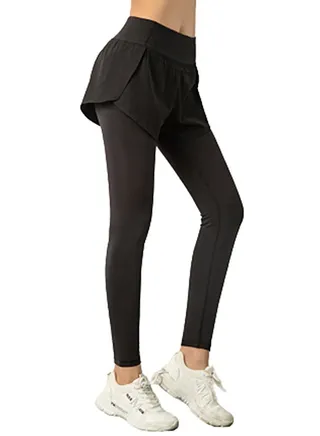 Solid Layered Sports Leggings Black 