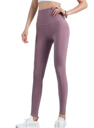 Solid Pattern High-Waist Sports Leggings Purple 