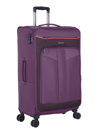 Unisex Soft Travel Bag Medium Luggage Trolley Polyester Lightweight Expandable 4 Double Spinner Wheeled Suitcase with 3 Digit TSA lock E788 Purple 