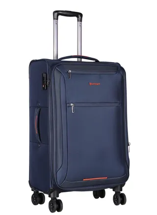 Unisex Soft Travel Bag Large Luggage Trolley Polyester Lightweight Expandable 4 Double Spinner Wheeled Suitcase with 3 Digit TSA lock E751 Navy Blue 