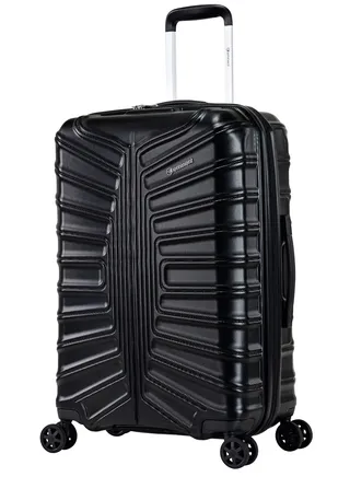 Hard Case Travel Bag Large Luggage Trolley TPO Lightweight Suitcase 4 Quiet Double Spinner Wheels with TSA Lock KK30 Black 