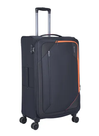 Expandable Luggage Trolley Bag Soft Suitcase for Unisex Travel Polyester Shell Lightweight with TSA lock Double Spinner Wheels E765SZ Medium Checked 24 Inch Black 