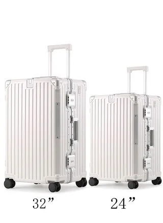 Set of 2 Premium Expandable Aluminum Frame ABS & PC Suitcase With USB charging port and C type 24 and 32 inch 