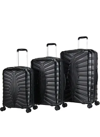 Hard Case Travel Bag Trolley Luggage Set of 3 TPO Lightweight Suitcase 4 Quiet Double Spinner Wheels with TSA Lock KK30 Black 