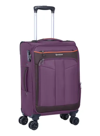 Unisex Soft Travel Bag Cabin Luggage Trolley Polyester Lightweight Expandable 4 Double Spinner Wheeled Suitcase with 3 Digit TSA lock E788 Purple 