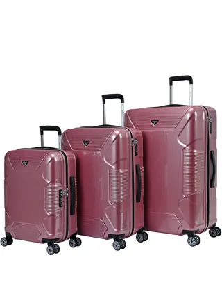 Hard Case Suitcase Trolley Luggage Set of 3 Polycarbonate Lightweight 4 Quiet Double Spinner Wheels Travel Bags With TSA Lock KJ84 Shing Pink 