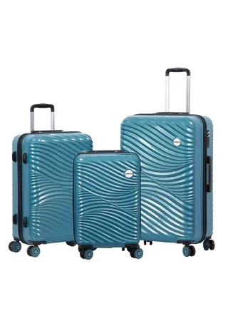 Biggdesign 3 Piece Moods Up Luggage Set with Spinner Wheels Steel Blue 