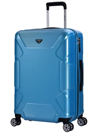 Hard Case Travel Bag Medium Luggage Trolley Polycarbonate Lightweight Suitcase 4 Quiet Double Spinner Wheels With Tsa Lock KJ84 Bright Blue 