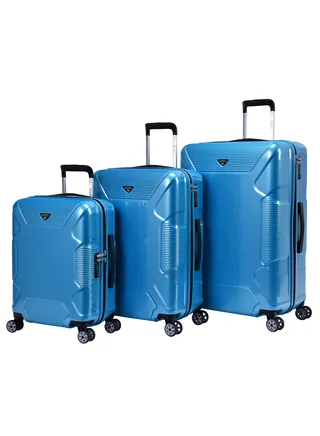 Hard Case Suitcase Trolley Luggage Set of 3 Polycarbonate Lightweight 4 Quiet Double Spinner Wheels Travel Bags With TSA Lock KJ84 Bright Blue 