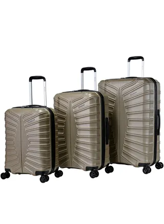 Hard Case Travel Bag Trolley Luggage Set of 3 TPO Lightweight Suitcase 4 Quiet Double Spinner Wheels with TSA Lock KK30 Gold Champagne 