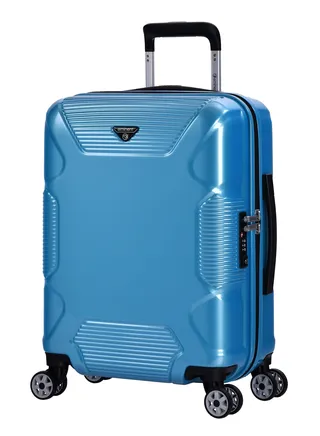 Hard Case Travel Bag Cabin Luggage Trolley Polycarbonate Lightweight Suitcase 4 Quiet Double Spinner Wheels With Tsa Lock KJ84 Bright Blue 