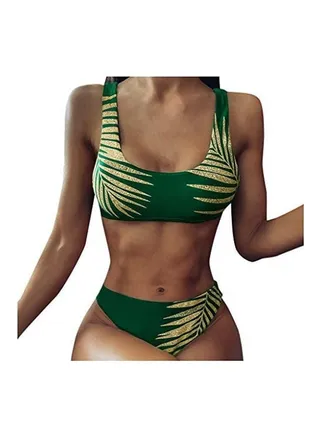 Women Push-Up Padded Bra Beach Bikini Set Green 
