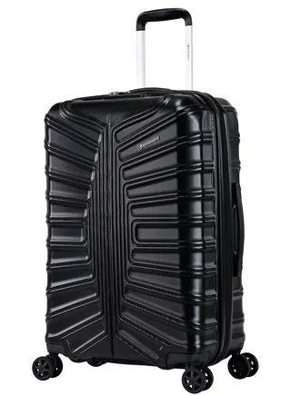 Hard Case Travel Bag Medium Luggage Trolley TPO Lightweight Suitcase 4 Quiet Double Spinner Wheels with TSA Lock KK30 Black 
