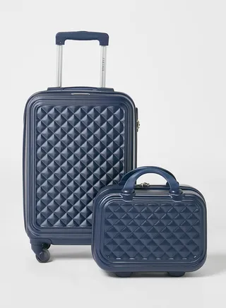 2-Piece Cabin Luggage Trolley And Beauty Case Set Blue 