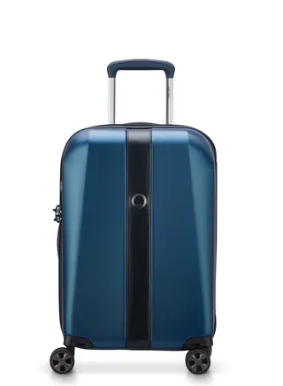 Delsey Promenade Hard 2.0 55cm Hardcase 4 Double Wheel Expandable Cabin Luggage Trolley Blue 