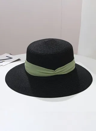 Trendy Wide Brim Straw Beach Hat Black 