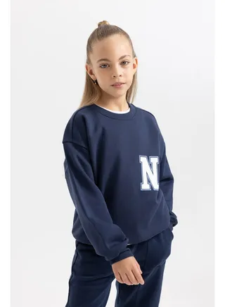 Girl Regular Fit Crew Neck Long Sleeve Knitted Sweat Shirt 