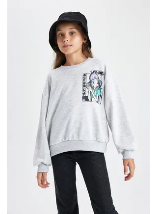 Girl Regular Fit Crew Neck Long Sleeve Knitted Sweat Shirt 