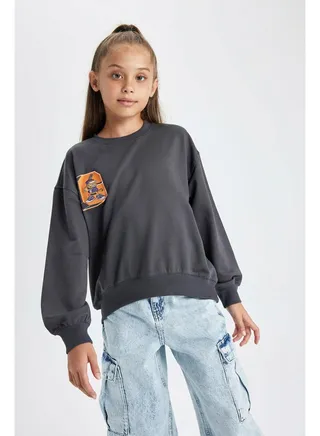Girl Regular Fit Crew Neck Long Sleeve Knitted Sweat Shirt 