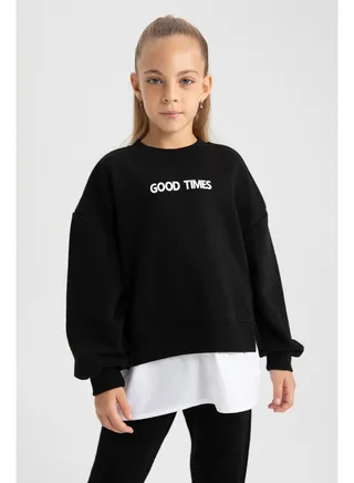 Girl Oversize Fit Bike Neck Long Sleeve Knitted Sweat Shirt 