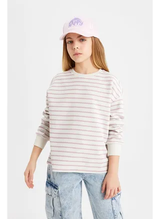 Girl Relax Fit Crew Neck Long Sleeve Knitted Sweat Shirt 