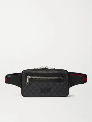Leather-Trimmed Monogrammed Coated-Canvas Belt Bag