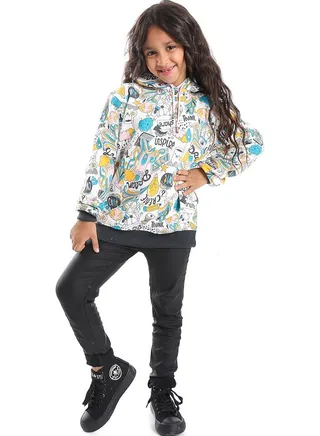 Printed Long Sleeved Hoodie _Black 