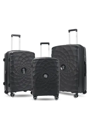 Paris Set of 3 Suitcase Luggage Trolley Bag Black with Durable and Lightweight PP Hard-shell, 3 Level Telescopic Handle, 4 Quiet 360° Wheels and TSA Lock 