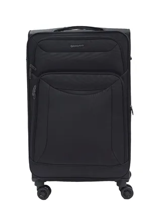 GIORDANO Casablanca Series Check-In Large Suitcase Black, Soft Nylon Lightweight Durable Expandable 4 Wheels Luggage Trolley Bag 28" With Secure 3 Digit Number Lock. 