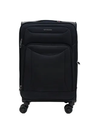 GIORDANO Casablanca Series Check-In Medium Suitcase Black, Soft Nylon Lightweight Durable Expandable 4 Wheels Luggage Trolley Bag 24" With Secure 3 Digit Number Lock. 