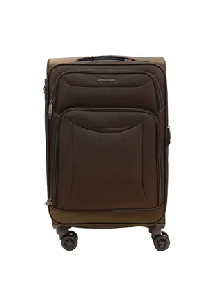 GIORDANO Casablanca Series Check-In Medium Suitcase Brown, Soft Nylon Lightweight Durable Expandable 4 Wheels Luggage Trolley Bag 24" With Secure 3 Digit Number Lock. 