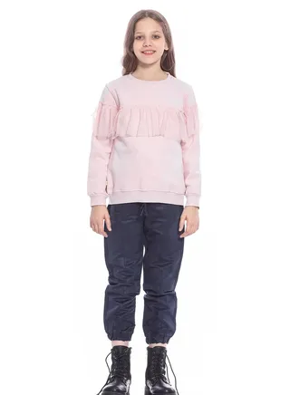 Pink Sweatshirt With Chest Details For Girls 
