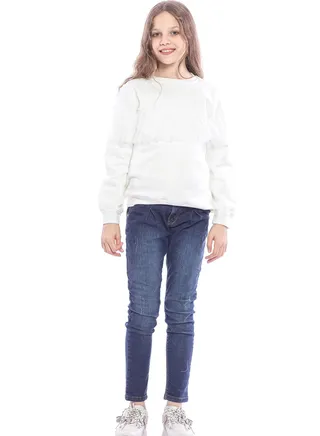 White Sweatshirt With Chest Details For Girls 