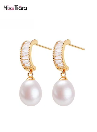 Classic Elegant Luxury Style Natural Freshwater Pearl With Advanced Zircon Earrings For Girls And Women Great Idea For Birthday Gift With Beautiful Packaging 