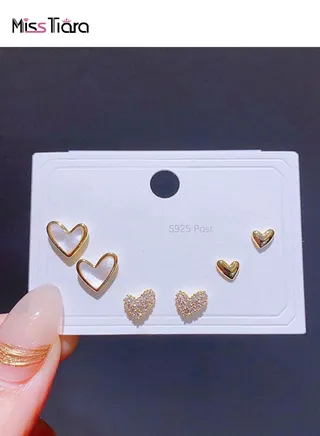 Three Pairs S925 Silver Post Exquisite Fashion Earrings For Girls 