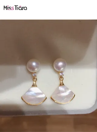 Classic Elegant Luxury Style Natural Freshwater Pearl Shell Elegant Dance Dress Shape Stud Earrings For Girls And Women Great Idea For Birthday Gift With Beautiful Packaging 