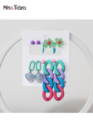 S925 silver needles earrings suitable for summer beach super hot collection acrylic handmade trendy candy color earrings set for girls and ladies 