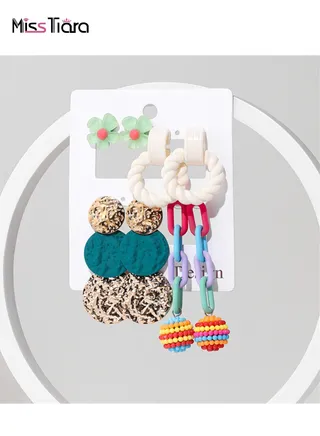 S925 silver needles earrings suitable for summer beach super hot collection acrylic handmade trendy candy color earrings set for girls and ladies 