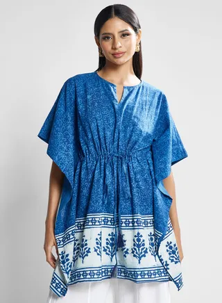 Cape Sleeve Tie Detail Printed Dress 