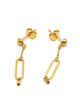 Real Gold Paper Clip Hanging Stud Earring Set 